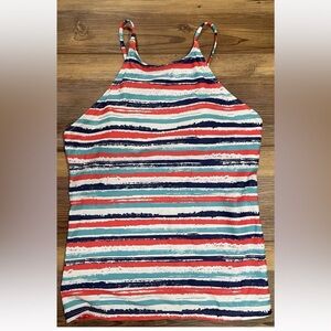 Beachsissi Tankini High Neck Swim Top Size Medium Striped Blue White Red NEW